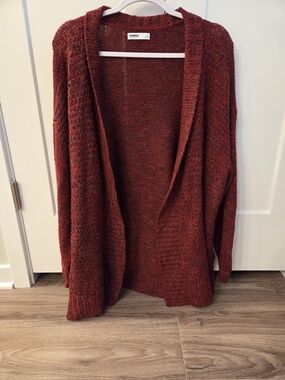 Sonoma Open-Front Crimson Red Textured Knit Cardigan Sweater